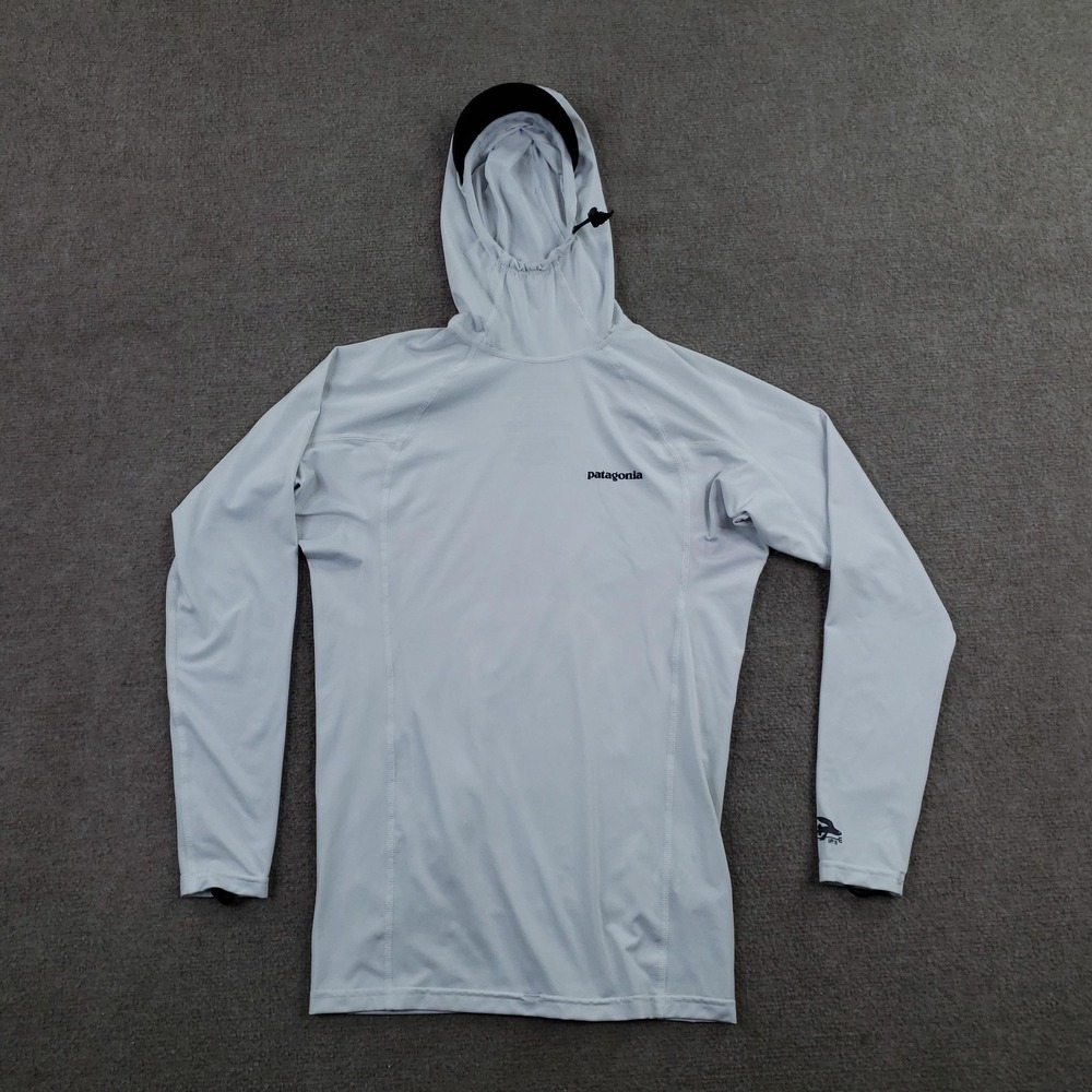 Patagonia R0 Hoodie Mens Medium White Fitted UPF50 Sun Visor Lightweight 81650